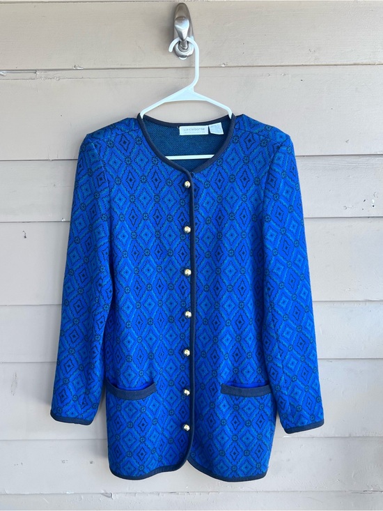 Liz Claiborne Sweaters - Liz Claiborne Vintage 90s Cotton Cardigan Blue Green Diamond Pattern Petite S